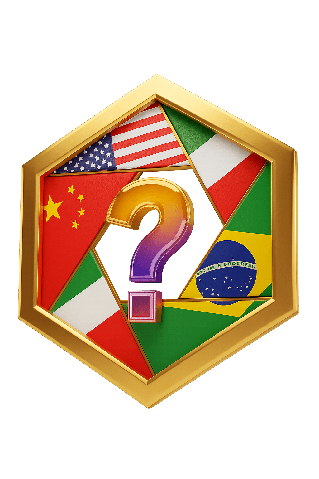 a golden flag badge with binoculars