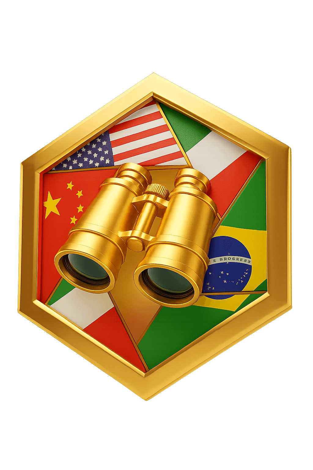 a golden flag badge with a question mark